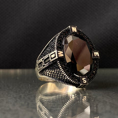 Oval Black Onyx Stone 925 Sterling Silver Men Handmade Ring