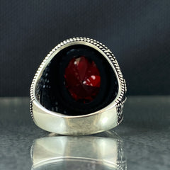 Oval Red Ruby Stone 925 Solid Silver Men Handmade Ring