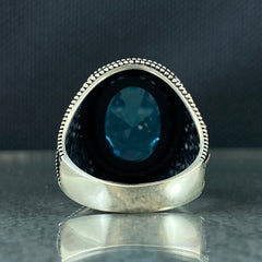 Oval Aquamarine Stone 925 Sterling Silver Men Ring