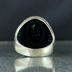 Oval Black Onyx Stone 925 Solid Silver Men Handmade Ring