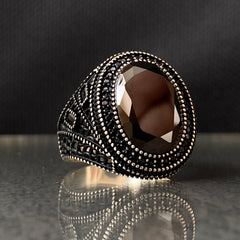 Oval Black Onyx Stone 925 Solid Silver Men Handmade Ring