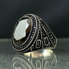 Oval Black Onyx Stone 925 Solid Silver Men Handmade Ring