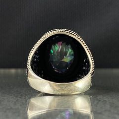 Oval Mystic Topaz Men Handmade 925 Silver Ring