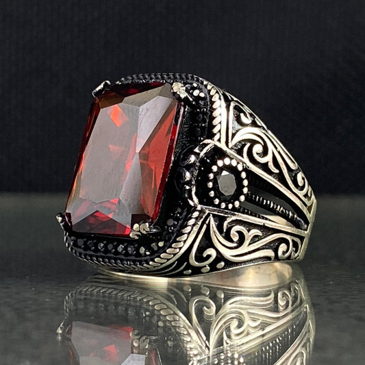 Red Ruby Stone 925 Solid Silver Men Handmade Ring