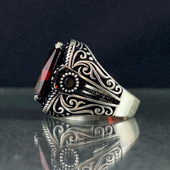 Red Ruby Stone 925 Solid Silver Men Handmade Ring