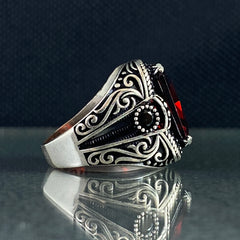 Red Ruby Stone 925 Solid Silver Men Handmade Ring