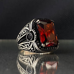 Red Ruby Stone 925 Solid Silver Men Handmade Ring