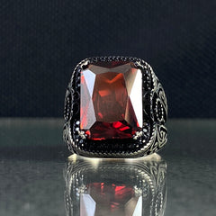 Red Ruby Stone 925 Solid Silver Men Handmade Ring