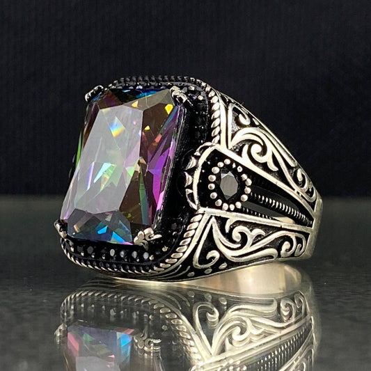 Mystic Topaz Men Handmade 925 Sterling Silver Ring