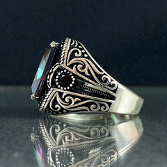 Mystic Topaz Men Handmade 925 Sterling Silver Ring