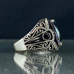 Mystic Topaz Men Handmade 925 Sterling Silver Ring