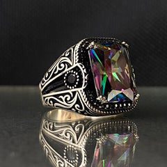 Mystic Topaz Men Handmade 925 Sterling Silver Ring