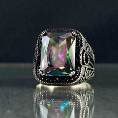 Mystic Topaz Men Handmade 925 Sterling Silver Ring