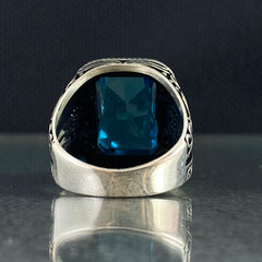 Original 925 Silver Men Handmade Aquamarine Stone Ring