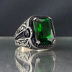 Anillo de plata maciza de piedra esmeralda 925, anillo de piedra preciosa esmeralda verde 