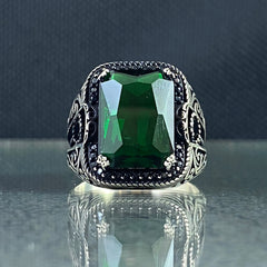 Anillo de plata maciza de piedra esmeralda 925, anillo de piedra preciosa esmeralda verde 