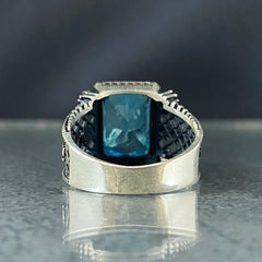 Blue Aquamarine Stone 925 Silver Men Ring