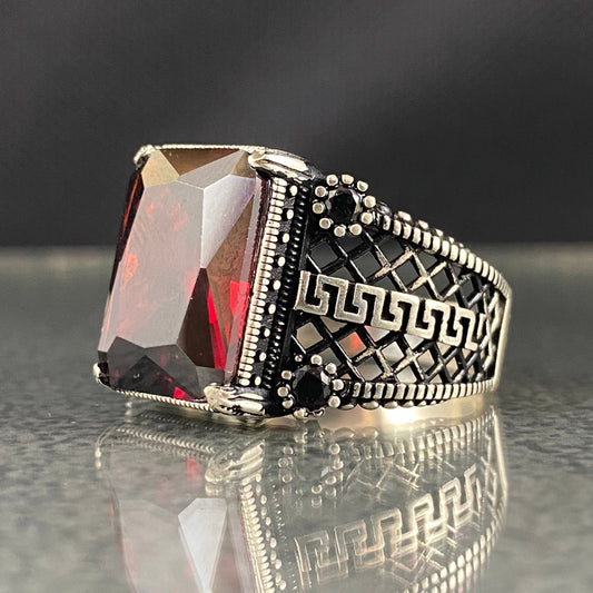 925 Sterling Silver Men Handmade Ruby Stone Ring