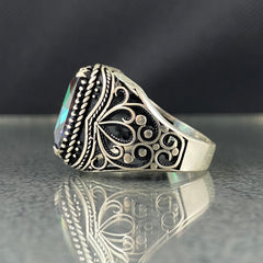 Men Handmade Original 925 Silver Mystic Topaz Rainbow Stone Ring