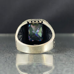 Men Handmade Original 925 Silver Mystic Topaz Rainbow Stone Ring