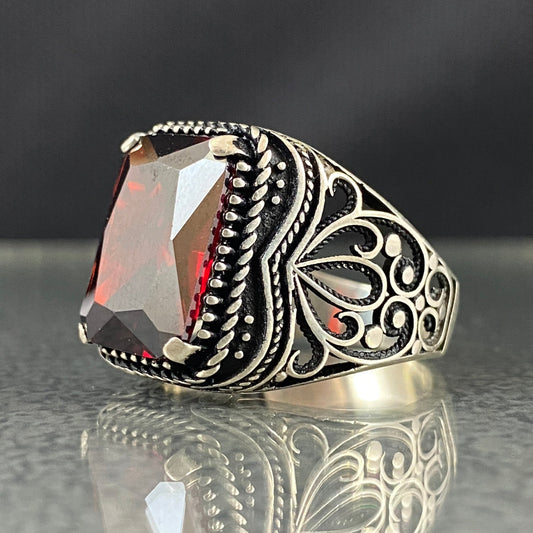 Red Ruby Stone 925 Sterling Silver Men Handmade Ring