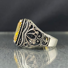 Yellow Citrine Stone 925 Sterling Silver Men Handmade Ring