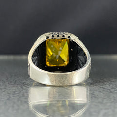 Yellow Citrine Stone 925 Sterling Silver Men Handmade Ring