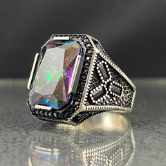 Mystic Topaz Stone 925 Solid Silver Men Handmade Ring