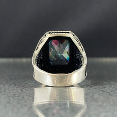 Mystic Topaz Stone 925 Solid Silver Men Handmade Ring