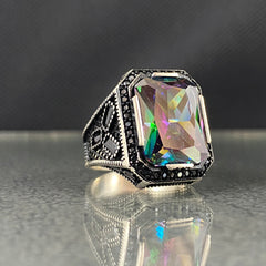 Mystic Topaz Stone 925 Solid Silver Men Handmade Ring