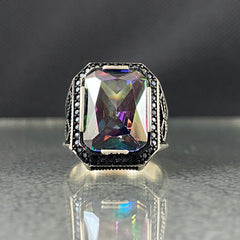 Mystic Topaz Stone 925 Solid Silver Men Handmade Ring