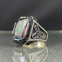 Mystic Topaz Stone 925 Solid Silver Men Handmade Ring