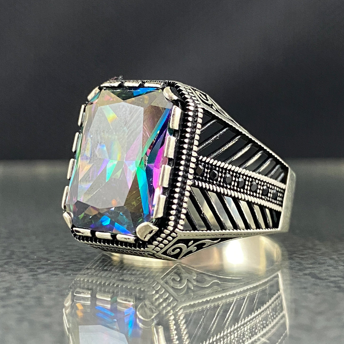 Mystic Topaz 925 Solid Silver Handmade Men Ring