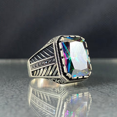 Mystic Topaz 925 Solid Silver Handmade Men Ring