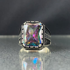 Mystic Topaz 925 Solid Silver Handmade Men Ring