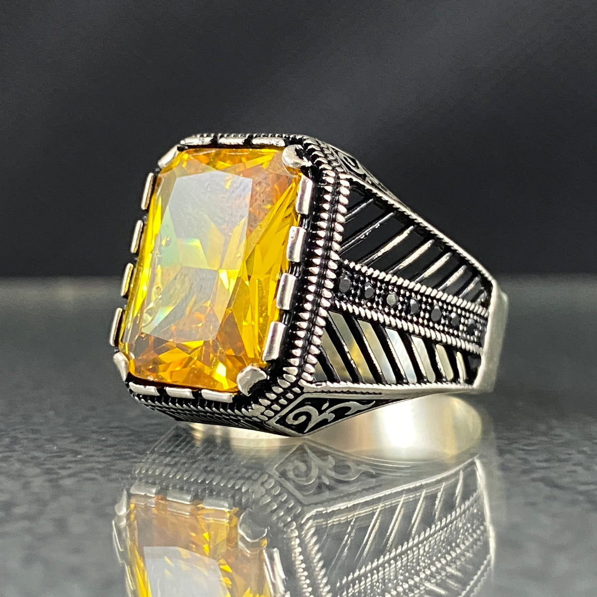 Yellow Citrine Stone 925 Solid Silver Handmade Men Ring