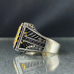 Yellow Citrine Stone 925 Solid Silver Handmade Men Ring