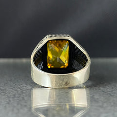 Yellow Citrine Stone 925 Solid Silver Handmade Men Ring