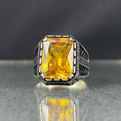 Yellow Citrine Stone 925 Solid Silver Handmade Men Ring