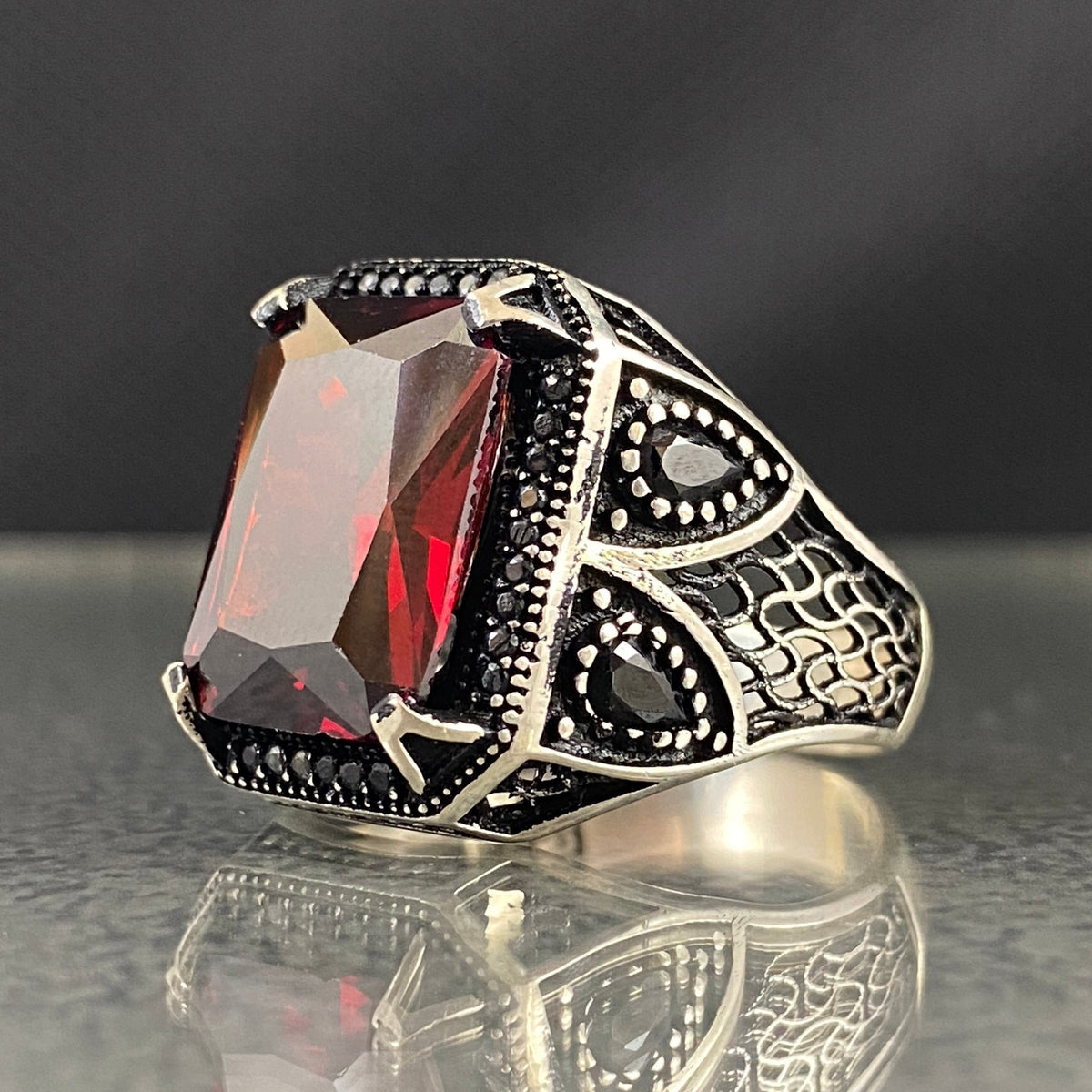 Red Ruby Stone 925 Solid Silver Handmade Men Ring