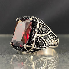 Red Ruby Stone 925 Solid Silver Handmade Men Ring