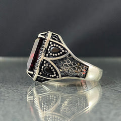 Red Ruby Stone 925 Solid Silver Handmade Men Ring