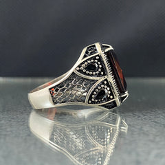 Red Ruby Stone 925 Solid Silver Handmade Men Ring