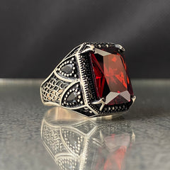 Red Ruby Stone 925 Solid Silver Handmade Men Ring