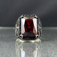 Red Ruby Stone 925 Solid Silver Handmade Men Ring