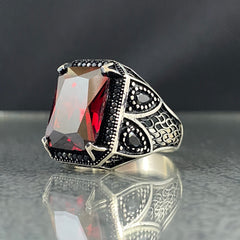 Red Ruby Stone 925 Solid Silver Handmade Men Ring