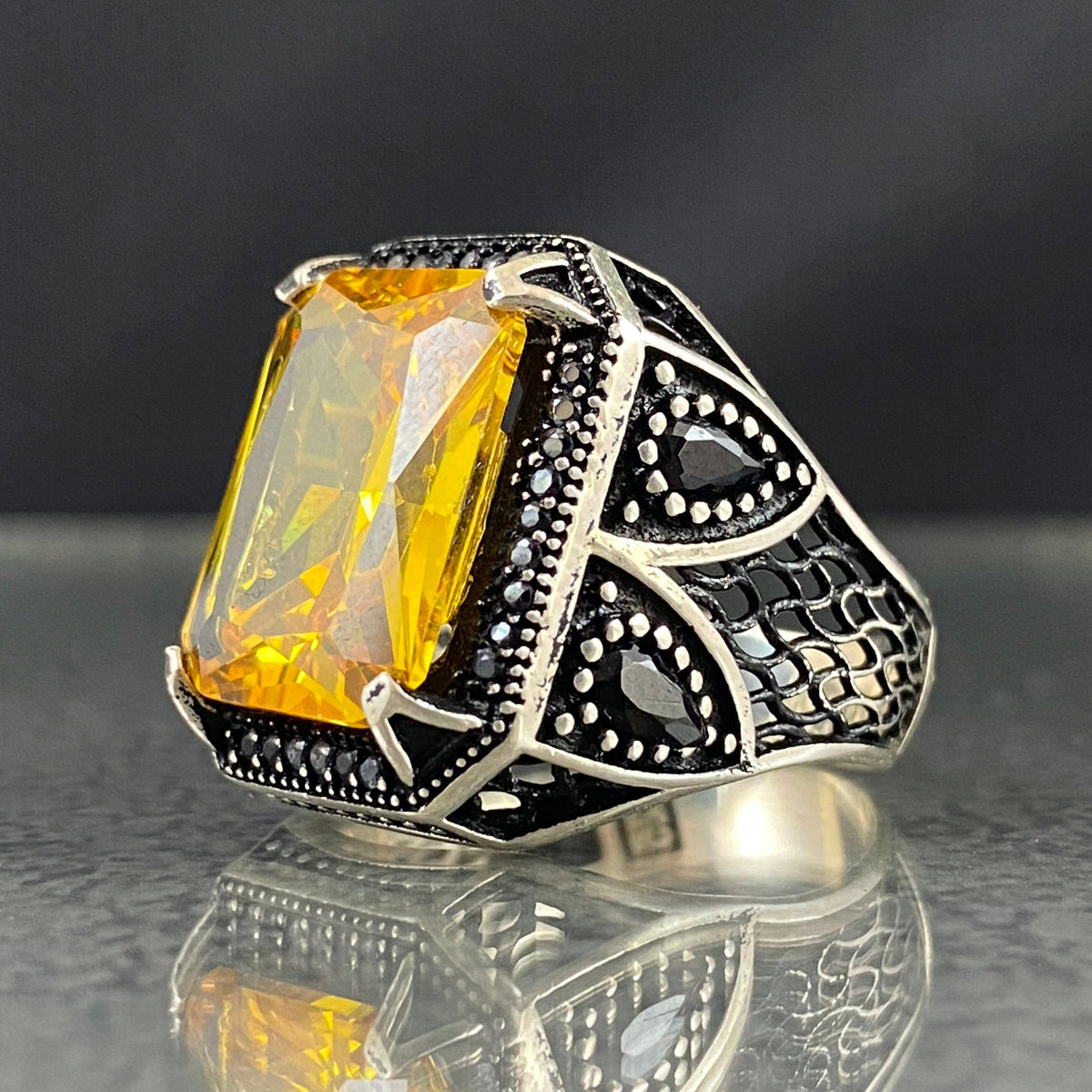 Yellow Citrine Stone 925 Sterling Silver Handmade Men Ring