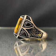 Yellow Citrine Stone 925 Sterling Silver Handmade Men Ring