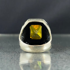 Yellow Citrine Stone 925 Sterling Silver Handmade Men Ring