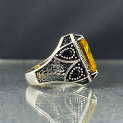 Yellow Citrine Stone 925 Sterling Silver Handmade Men Ring